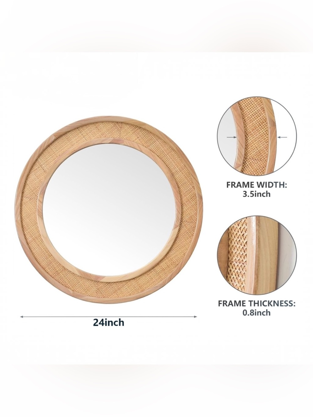 NEW West Elm Large Round Mirror Wicker Rattan Boho Wall Hanging Decor - 24” Diam - Picture 11 of 14